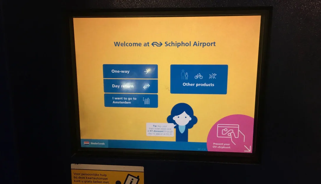 Digital train departure display at Schiphol Airport station